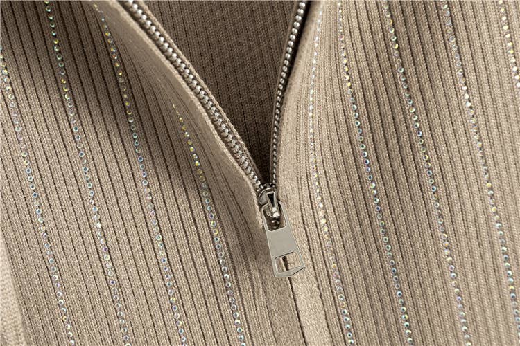 HIDDENBRAND - Wholesale Top & Skirt Set - Women's - hotfix rhinestone zip up knit hoodie jacket & midi skirt set12