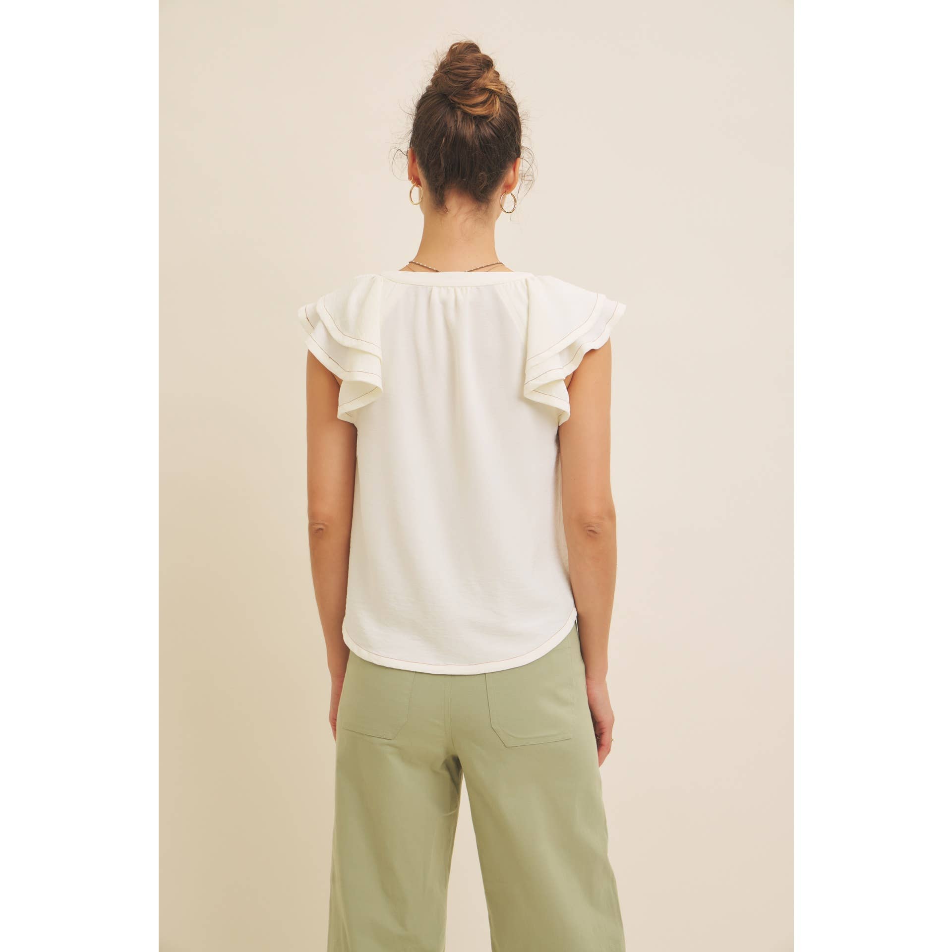 in february - Wholesale Blouse - Women's - RUFFLE BLOUSE TOP WITH BUTTON-DOWN FRONT AND CONTRAST STITCH13