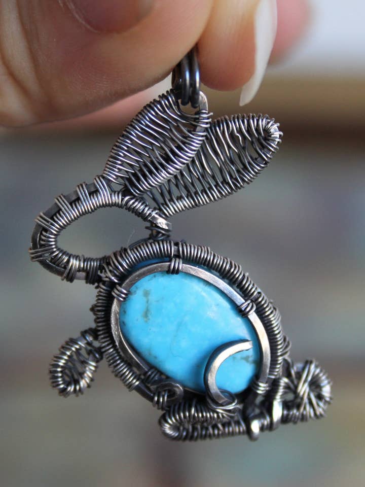 Rabbit Pendant In Turquoise And Sterling Silver for wholesale by Le Tourbillon Minéral