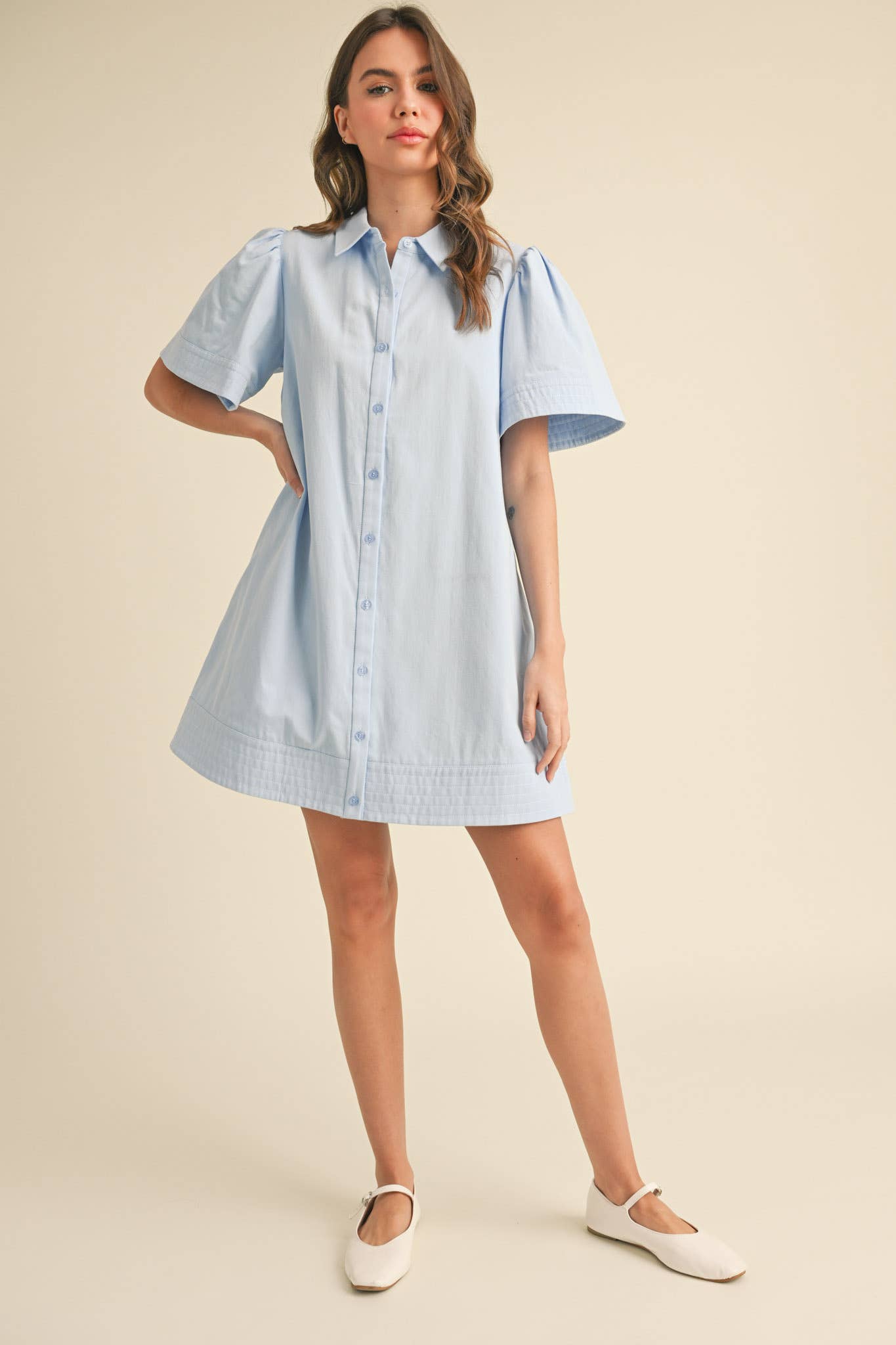 &MERCI - Wholesale Dress - Women's - SHORT SLEEVE BUTTON DOWN MINI DRESS MDR357230
