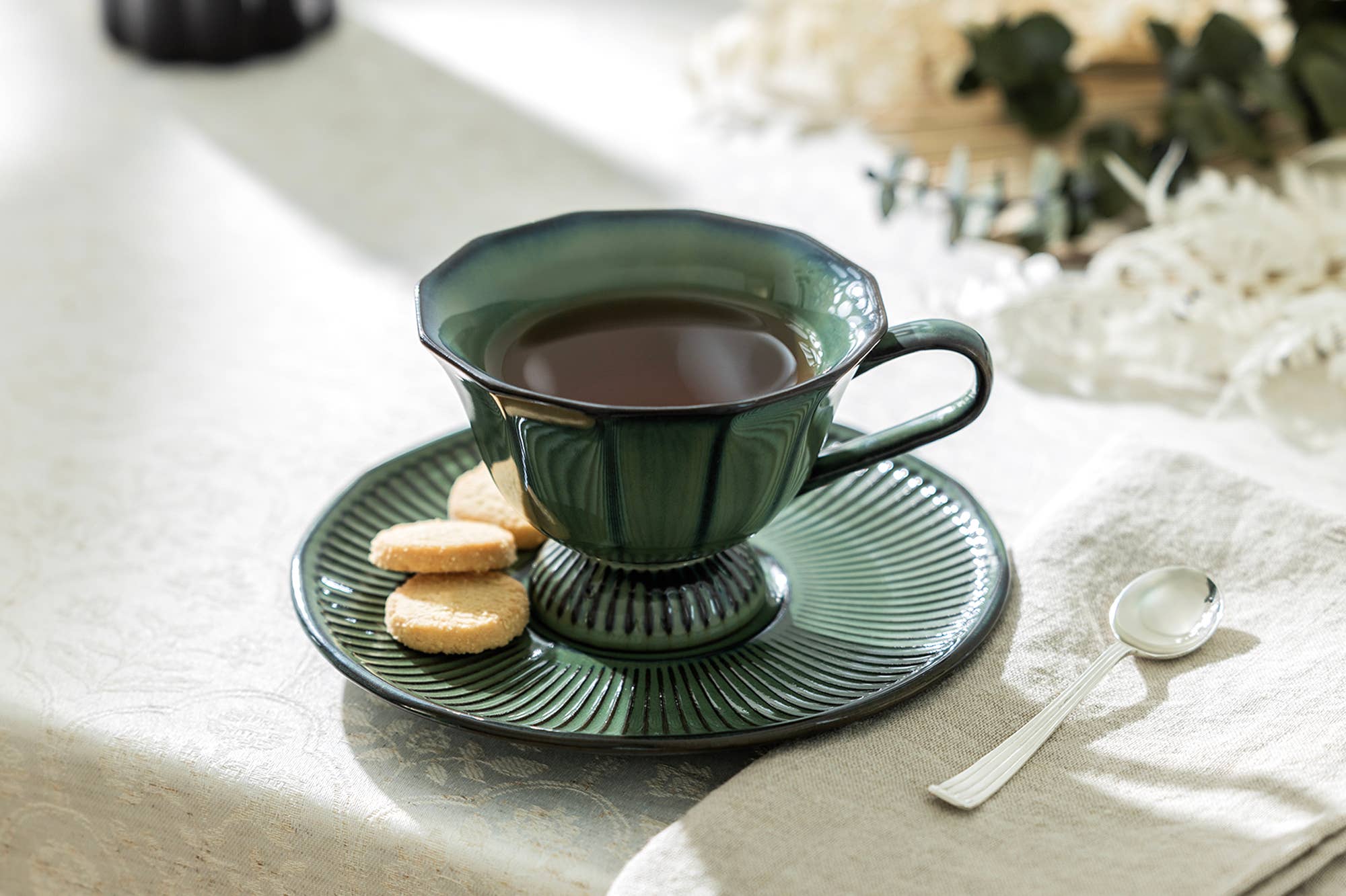 Grace Teaware - Wholesale Coffee/Tea Cup - Emerald Elegance Reactive Glaze Porcelain Cup and Saucer