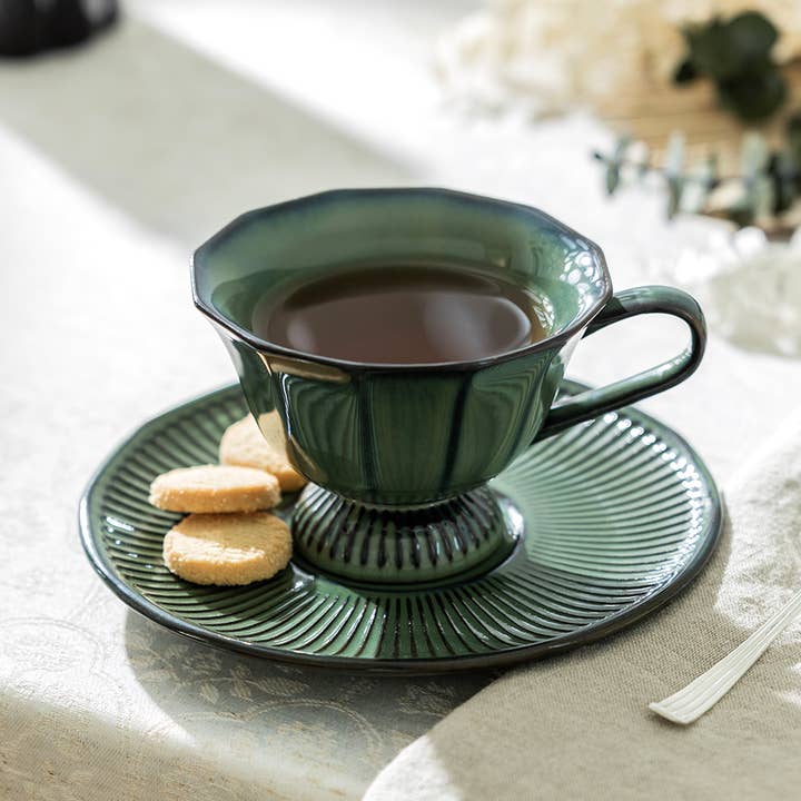 Grace Teaware - Wholesale Coffee/Tea Cup - Emerald Elegance Reactive Glaze Porcelain Cup and Saucer0