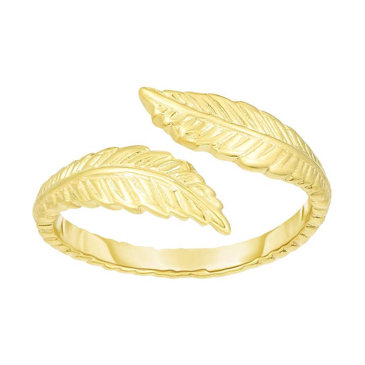 Anello da piede a foglia bypass con taglio a diamante da 9 mm con finitura oro giallo 14kt per la vendita all'ingrosso da parte di The Diamond Deal