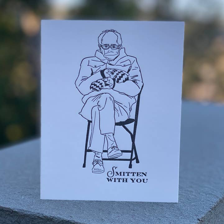 Smitten Bernie Love Card on Cotton Paper for wholesale by Riva Letterpress