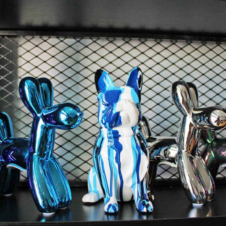 Interior Illusions Plus – wholesale Sculpture – Blue French Bulldog Graffiti Sculpture with Glasses -8" tall4