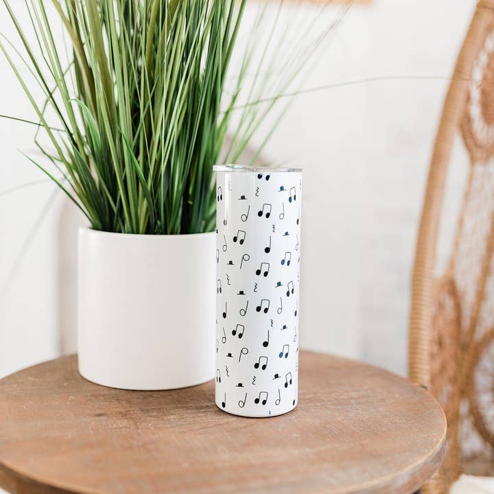 Musically Minted - Wholesale Insulated Mug/Tumbler - Black and White Music Note Skinny Tumbler2