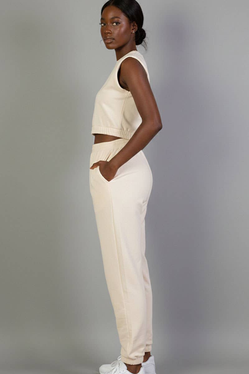 CAPELLA APPAREL - Wholesale Lounge Set - Women's - French Terry Elastic Waist Tank Top & Joggers Set1