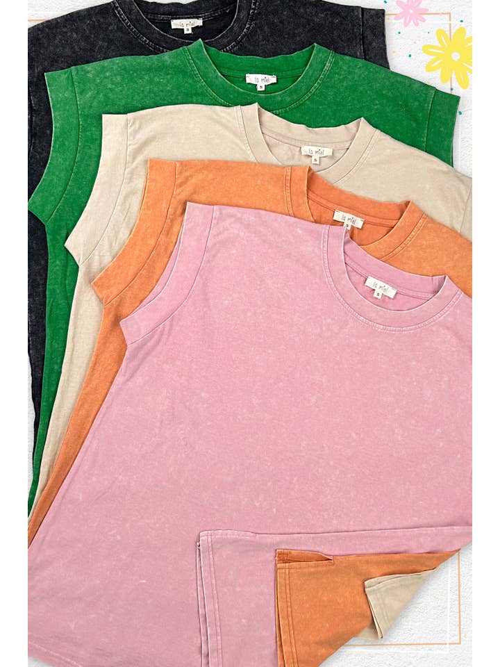 La Miel - Vente Tunique – femme - MCT7689-Haut à manches courtes et encolure ras-du-cou délavé au minéral28