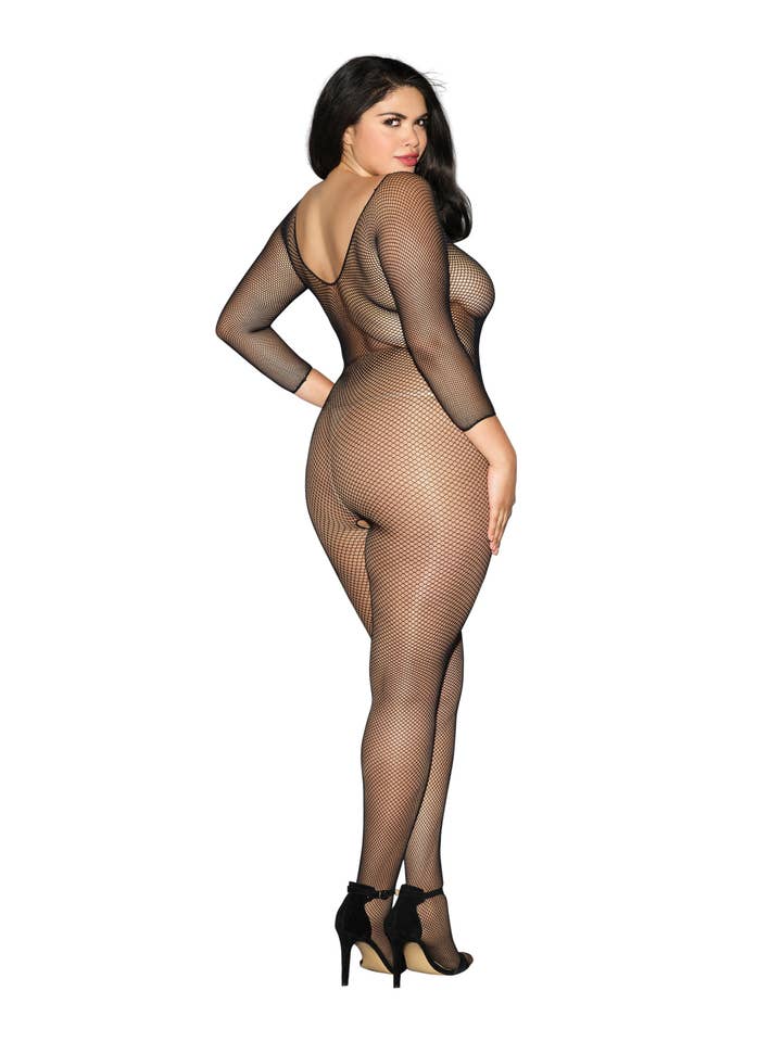 Dreamgirl International - Wholesale Lingerie Bodysuit - Women's - Plus Size Fishnet Open Crotch Bodystocking