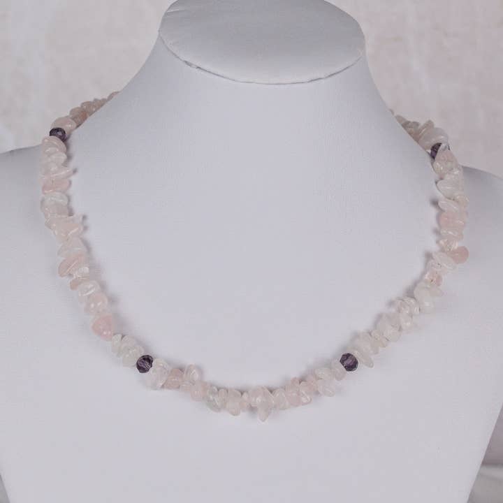 Gaia gemstone necklace with rose quartz for wholesale by Linati Studio