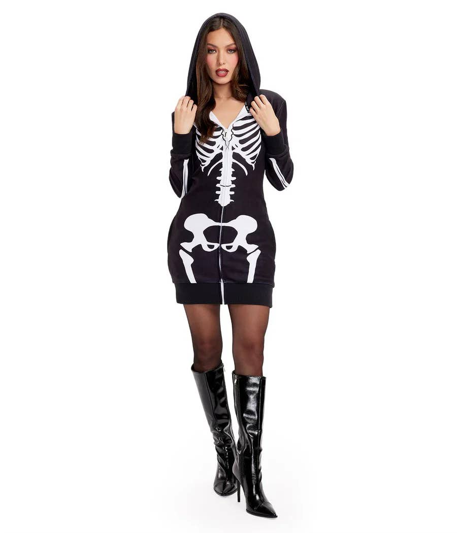 Tipsy Elves – Disfarce – Mulher por atacado – Vestido de Fantasia de Esqueleto - Vestido com Capuz de Halloween para Mulher