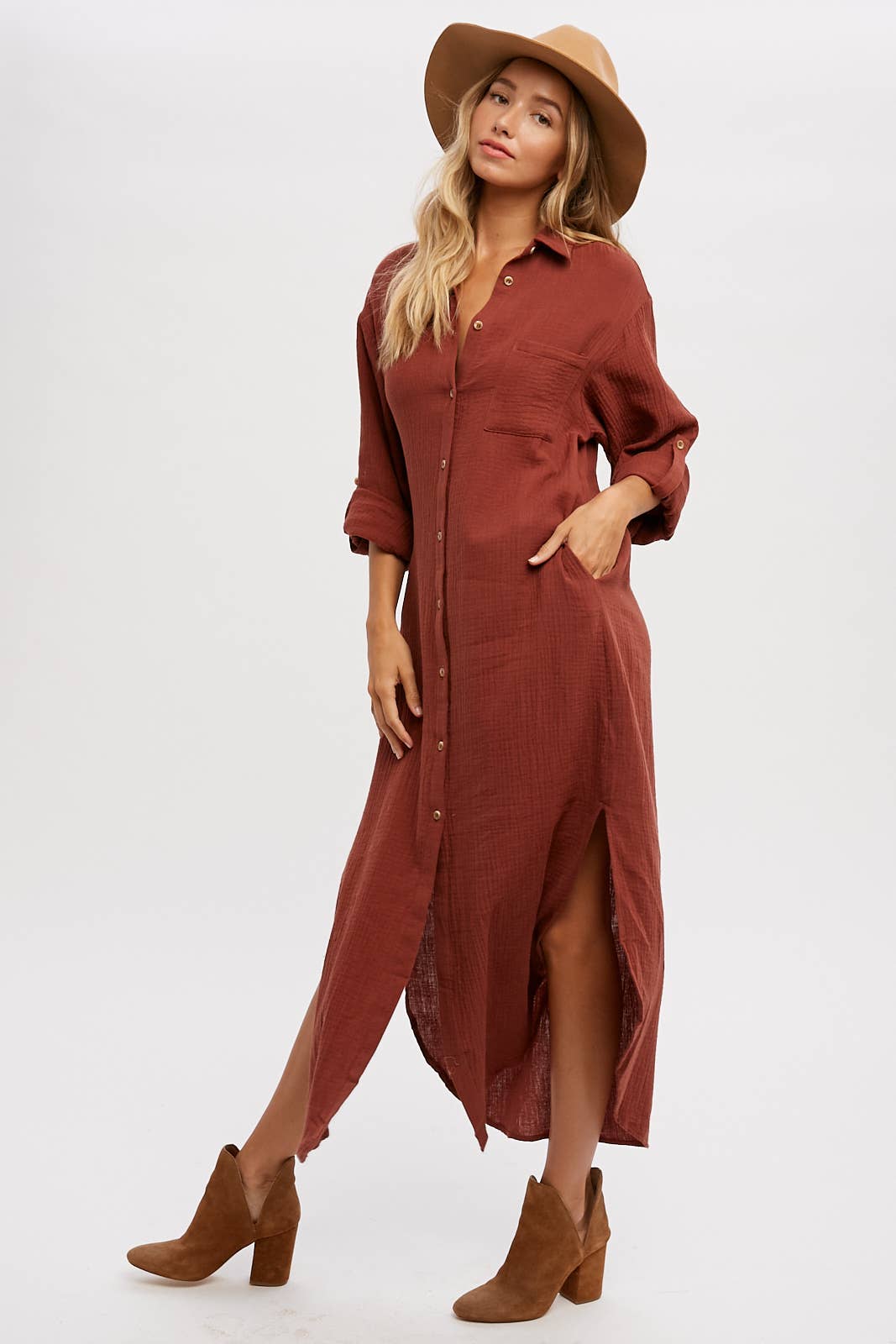 Bluivy - Wholesale Dress - Women's - BUTTON UP MAXI SHIRT DRESS WITH POCKET65