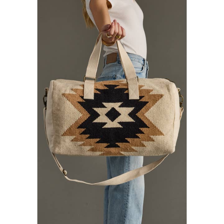 Panache Apparel Co. - Wholesale Weekender Bag - Women's - Cream, Tan & Black Aztec Duffel