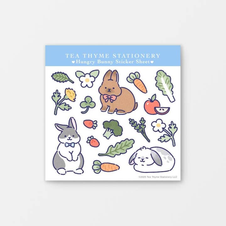 Hungry Bunny Mini Sticker Sheet Waterproof Vinyl for wholesale by Tea Thyme Stationery