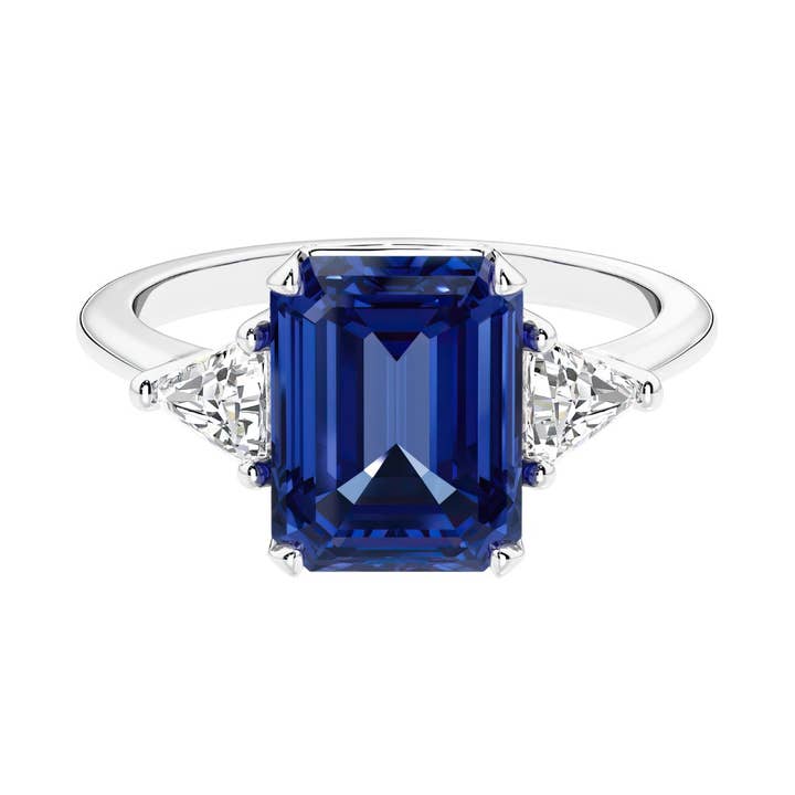 14k Gouden 3.5Ct Smaragdgeslepen Blauwe Saffier & Diamanten Ring voor wholesale door DV Custom Jewelry USA