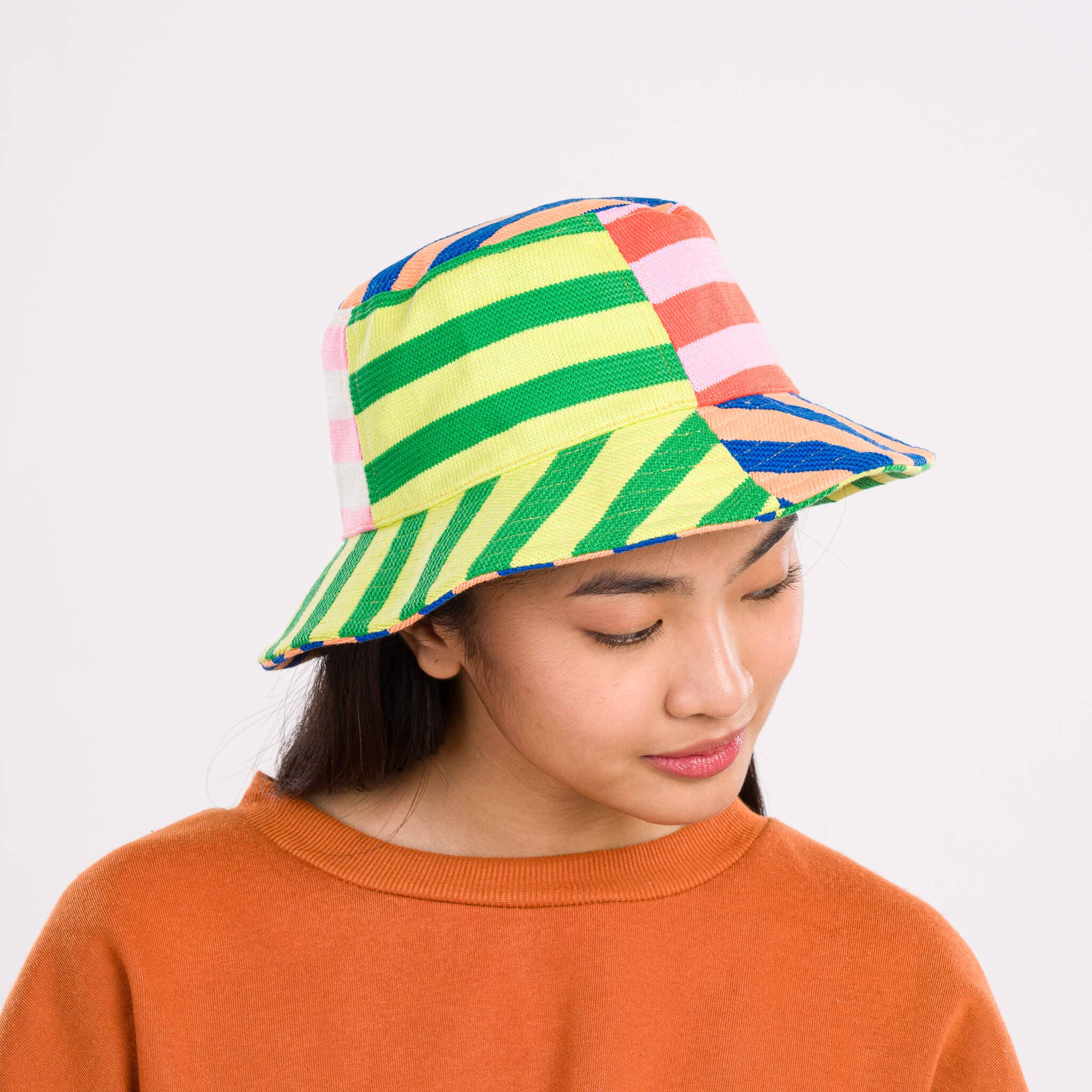 Peach Cobalt Super Stripe Bucket Hat for wholesale on Faire15