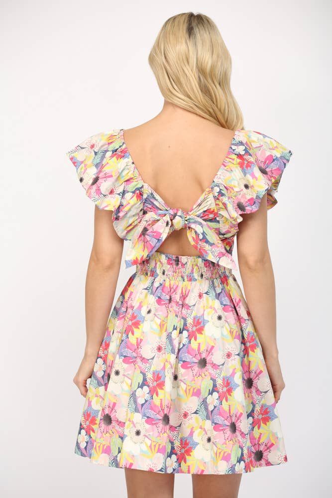 PINK MULTI FLUTTER SLEEVES PLEATED DETAIL MINI DRESS FD35205 for wholesale on Faire4