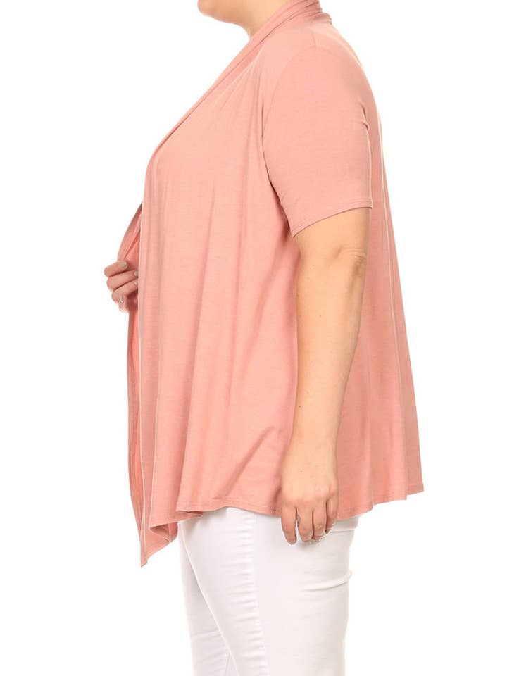 MOA COLLECTION - Wholesale Cardigan - Women's - Women's Plus Size Short Sleeves Draped Solid Cardigan13
