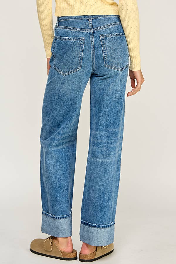Denim Blue BELTED CUFFED WIDE LEG JEANS for wholesale on Faire6