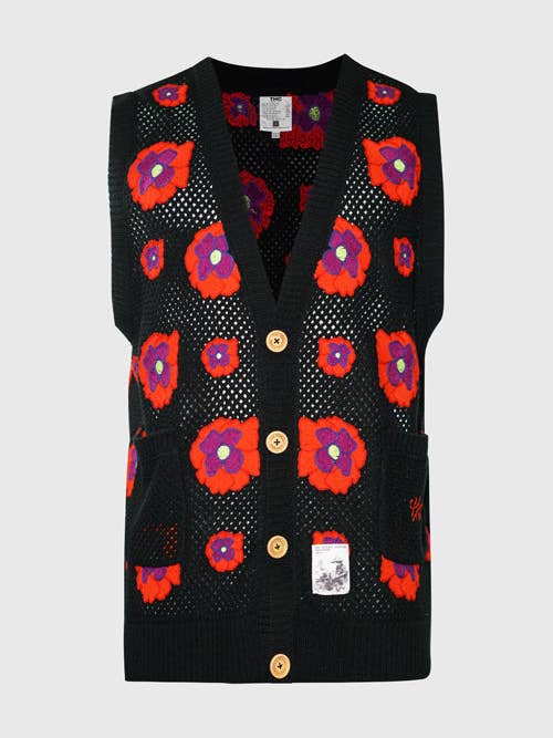 Opium Poppy Flower Crochet Sleeveless Cardigan for wholesale by hideout