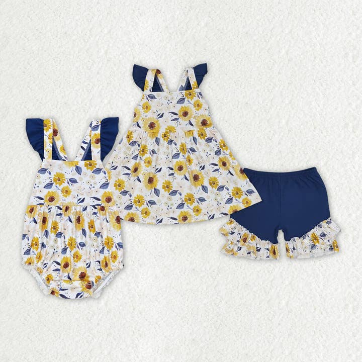 Baby Girls SunFlowers Sibling Romper Clothes Sets for wholesale by Aier Wholesale