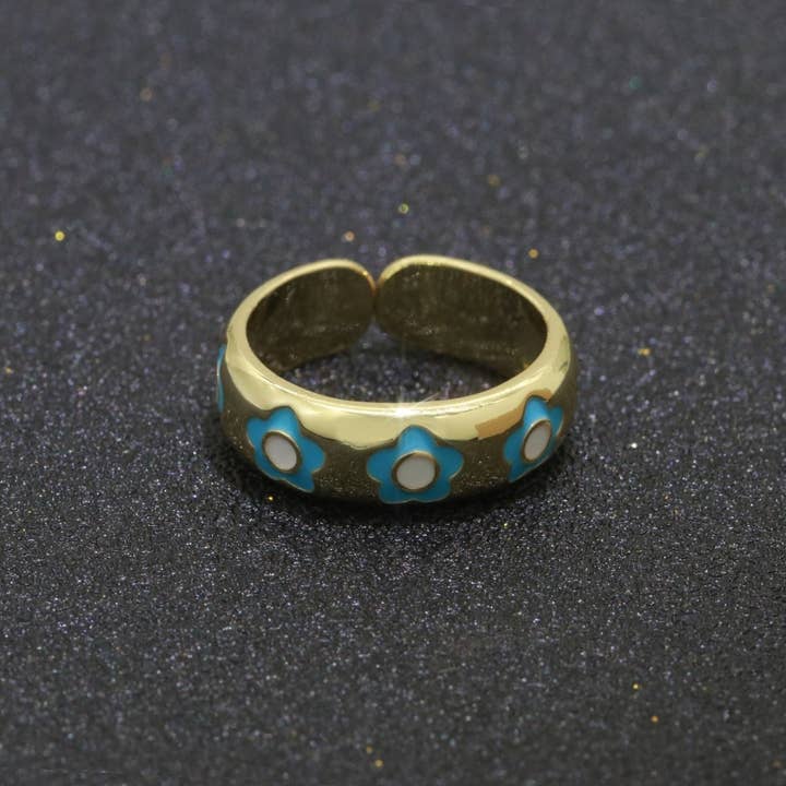 Aim Eternal – Anel de banda por atacado – Anel Ajustável Aberto com Margarida Dourada em Esmalte Joalharia Minimalista Empilhável Anel Midi S-021 ~ S-03020