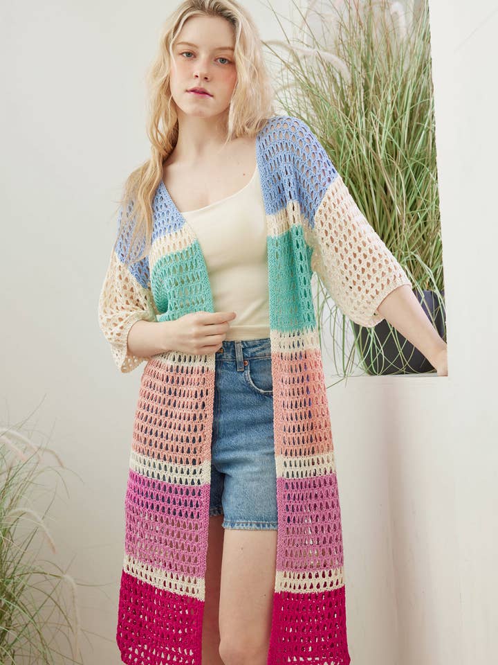 Color Block Long Sleeve Knit Cardigan for wholesale by Mello.