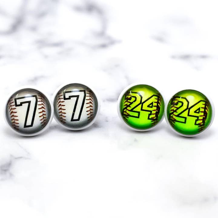 Team # Photo Stud Earrings for wholesale by Daydreamer Designs