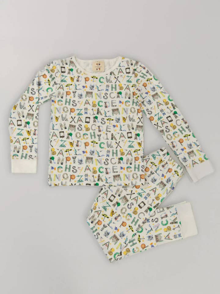 Timo & Violet - Wholesale Sleepwear Set - Kids - The Two Piece Pajama Set - NYC Alphabet Soup
