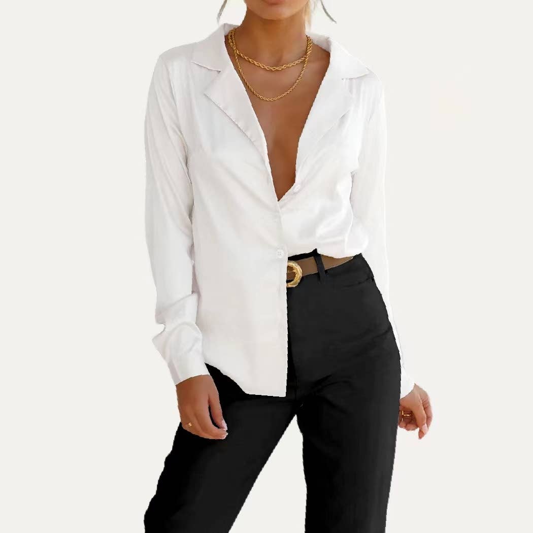 The Moment Collection - Wholesale Button Down Shirt - Women's - Lady Grace Solid Pre-Fall Collared Button Up Long Sleeve Top3