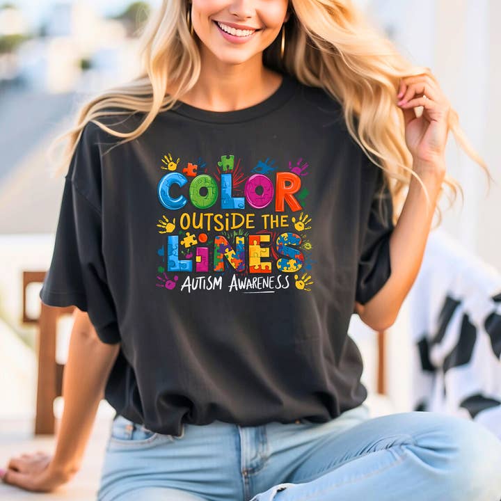 Color Outside the Lines Autism Awareness Shirt for wholesale by Himalayan Hymns