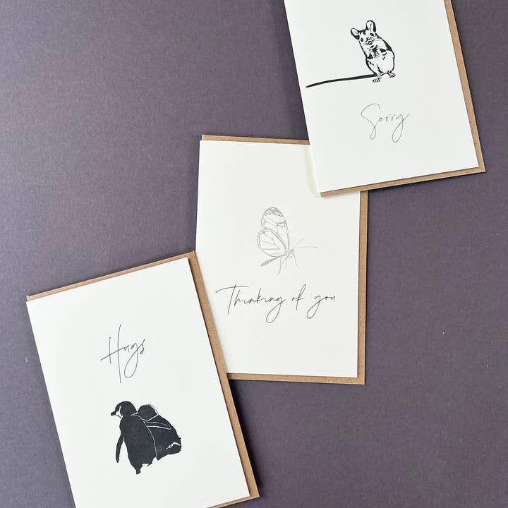Penguin Ink – postal de simpatia por atacado – Cartão Letterpress Desculpa Rato3