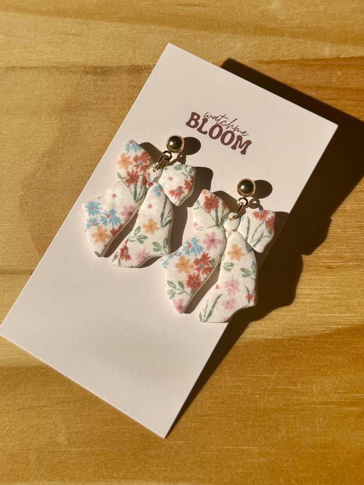 Laços com Estampa Floral | Brincos de Argila Polimérica por atacado de Watch Me Bloom