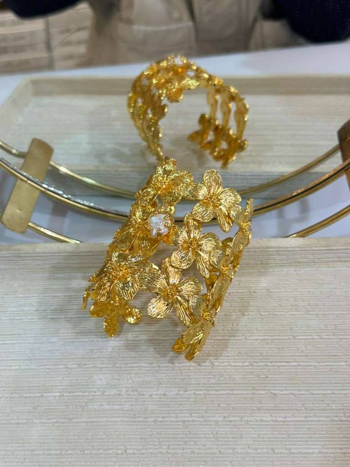 Floral Gold Plated Cuff Bracelet for wholesale by BUBU BY TEKIN SHOP