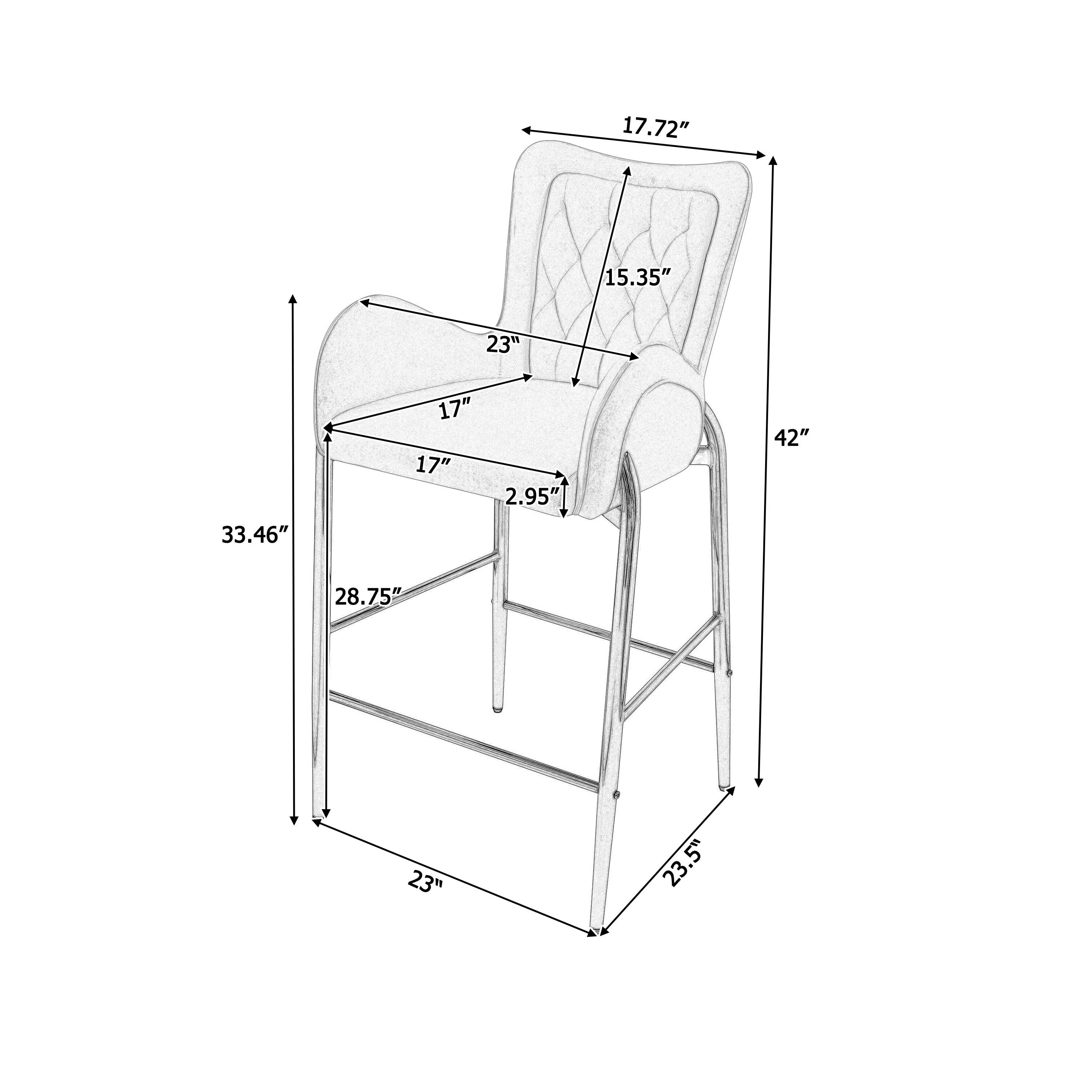 39F Inc. - Wholesale Stool - 28.75in Gray Velvet Counter Stools with Gold Legs, 2pk6