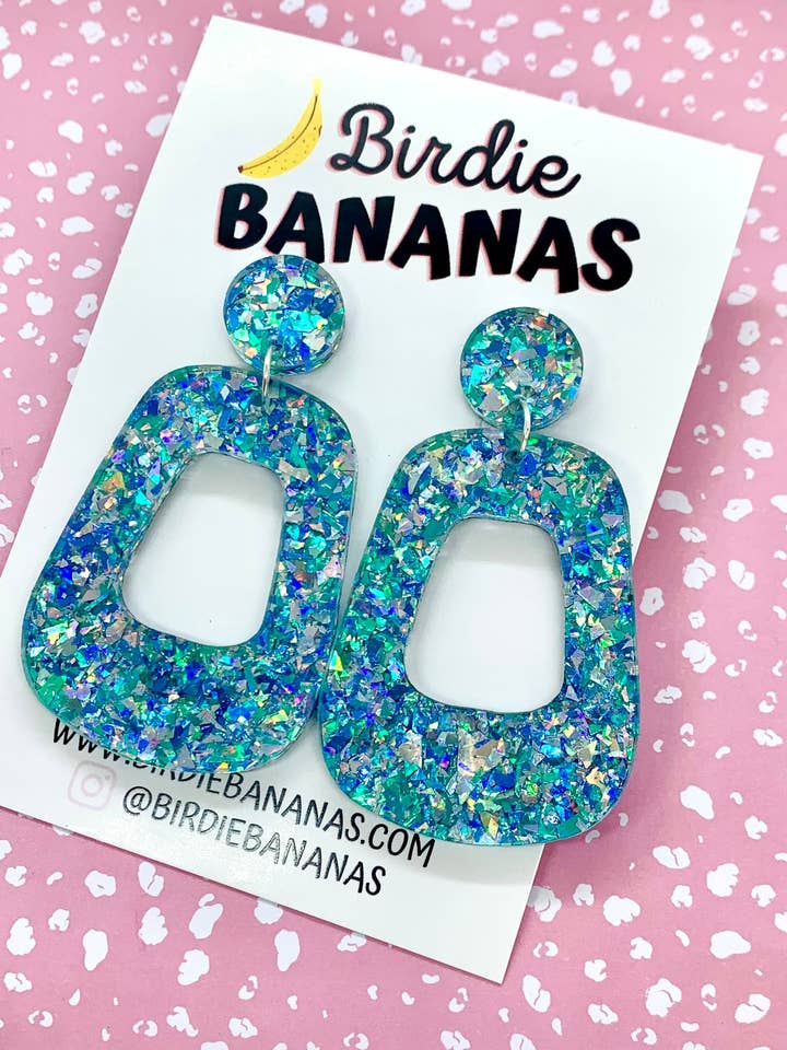 Brincos de Argola Retro Confetti Azul por atacado de Birdie Bananas