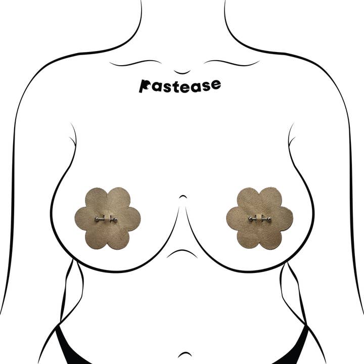 Pastease® - Vente Cache-téton – femme - Pasties percées : pétales de poitrine nus avec piercing aux haltères2