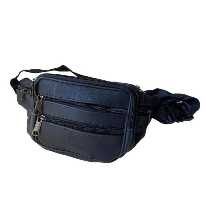 Black Leather Fanny Pack, Waist Bag for wholesale by ZKY Wholesale