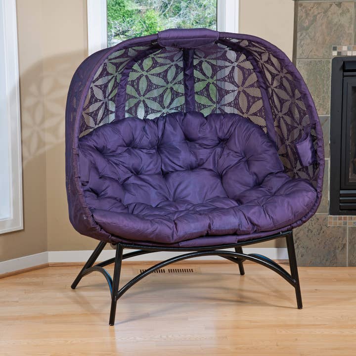 FlowerHouse - Vente Chaises - Causeuse confortable citrouille en fleur de vie violet2