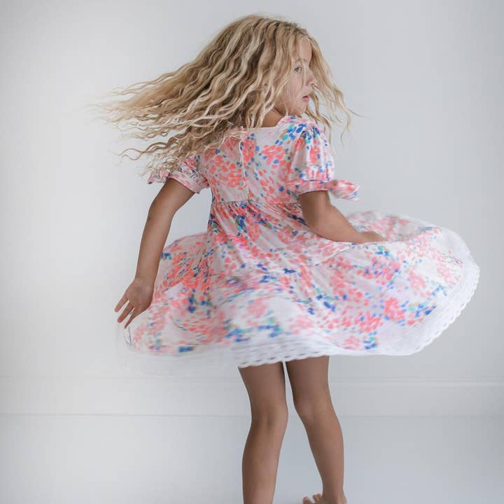 Oopsie Daisy - Wholesale Dress - Kids - Kids Pink & Blue Lace Tiered Square Neck Summer Dress