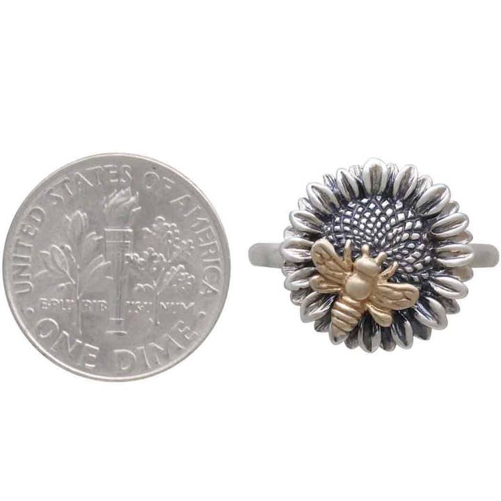 Nina Designs - Wholesale Cocktail/Statement Ring - Sterling Silver Sunflower Ring with Bronze Bee2