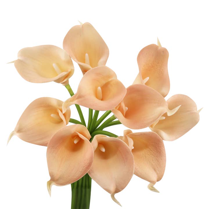 Angel Isabella - Wholesale Artificial Flowers - pack of 10-Peach Coral Brown real touch 14inch calla lilies