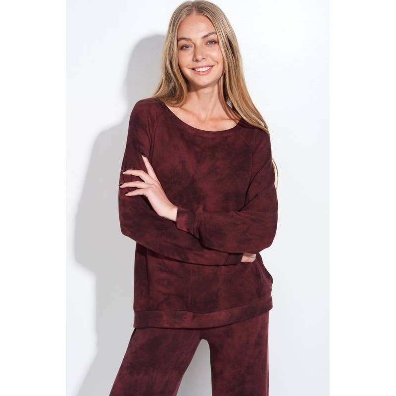 WINE CHARCOAL Tie dye print sleep lounge wear sets for wholesale on Faire1