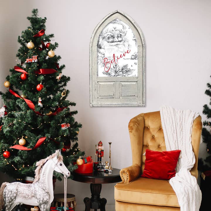 Jarmz Designs – Großhandel Weihnachtliche Wandkunst – Kleiner gewölbter Weihnachtsmann Sketch Believe