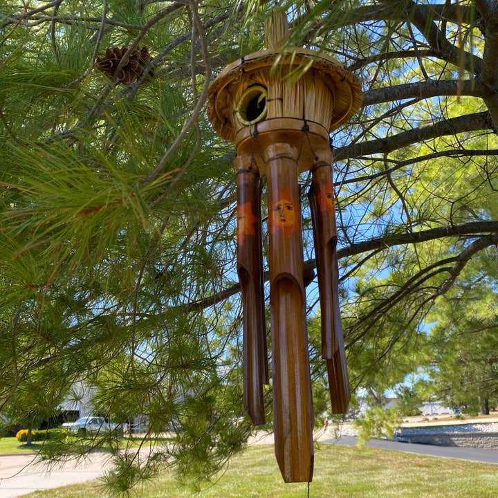 Gitzell FairTrade - Wholesale Wind Chime - Hand-Painted Sunshine Bamboo Wind Chime Birdhouse1