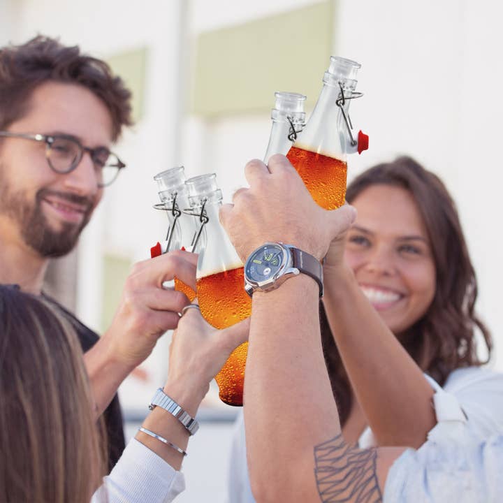 Nevlers - Wholesale Milk/juice bottle - Glass Swing Top Bottles - 8.5 oz. Teardrop Design (Set of 6)1