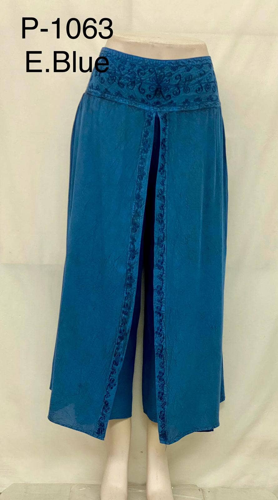 JUST CRUISING - India Casual Designs - Wholesale Pants - Women's - Wide-Leg Wrap Pants with Embroidered Waistband1