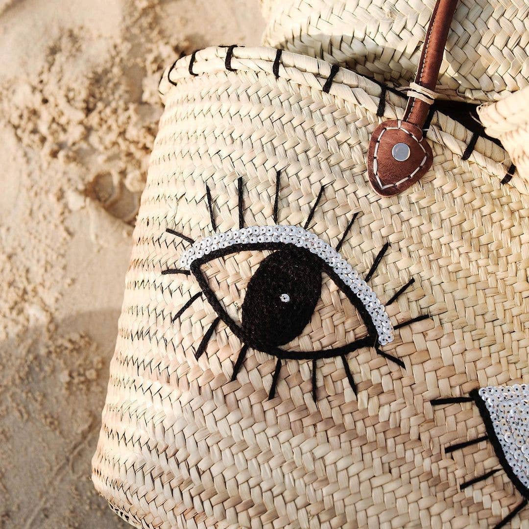 DarKech - Vente Sac de plage - Panier de marché en paille tressée avec poignées en cuir, personnalisé, style marché français7