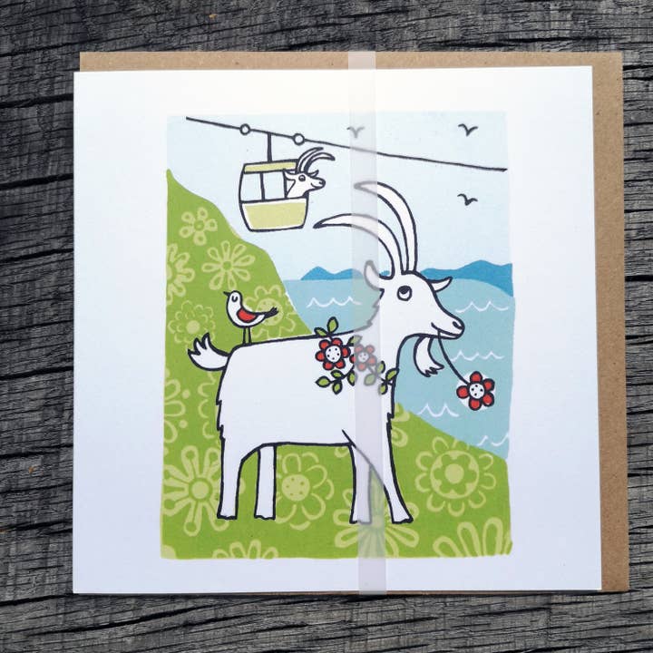 Ruth Green Printmaker – wholesale Everyday greeting card – 'Great Orme Goats' Eco Greetings Card2