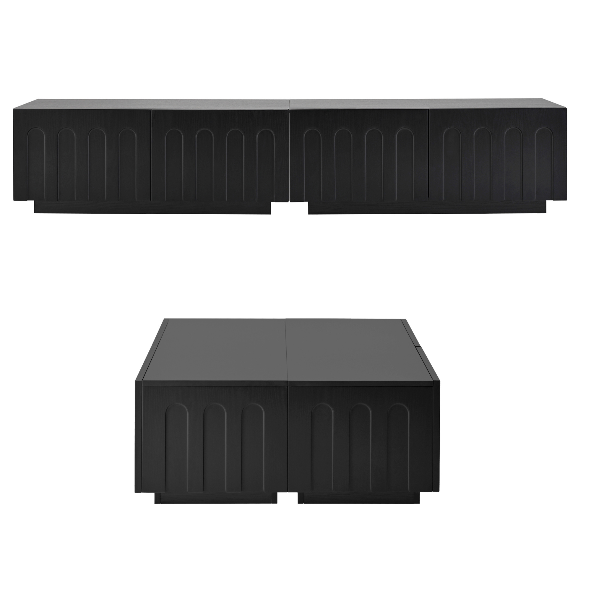 HOMYCASA DESIGN INC - Wholesale Console Table - ON-TREND Elegant TV Stand & Coffee Table Set of 2, Multi-Functional Media Console with Arched Design for TVs Up to 80', Modern Dual Purpose Center Table with Drawers for Living Room, Bedroom, Black6